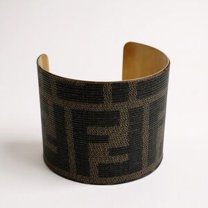 Fendi upcycled logo authentic material Gold Patterned Cuff